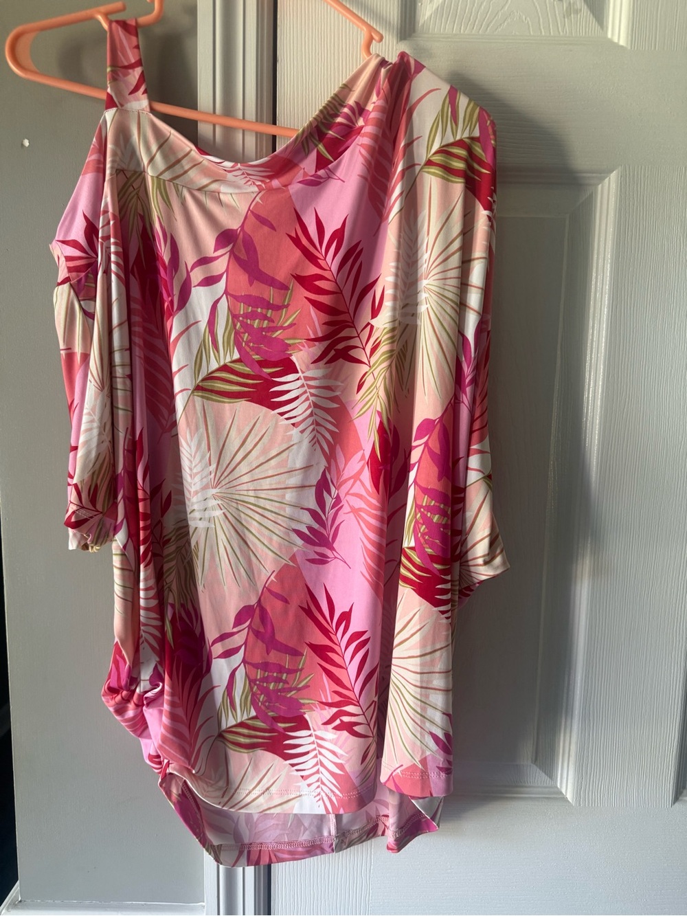 white birch Pink Tropical Cold-Shoulder Tunic